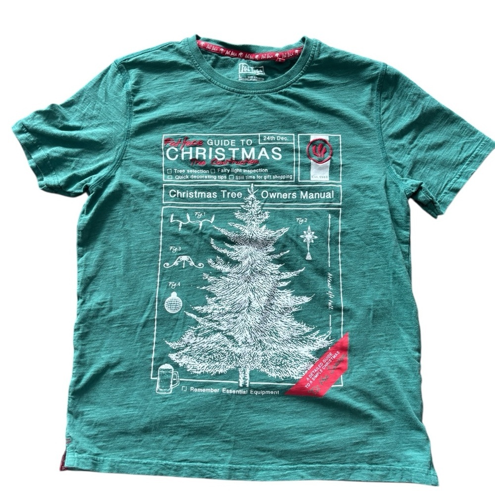 Fat Face Green Christmas Graphic T-Shirt Size Large